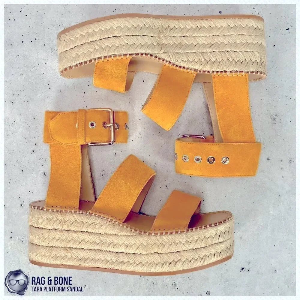 RAG & BONE TARA ESPADRILLE PLATFORM SANDAL MARIGOLD SUEDE WOMEN’S SIZE 7 YELLOW